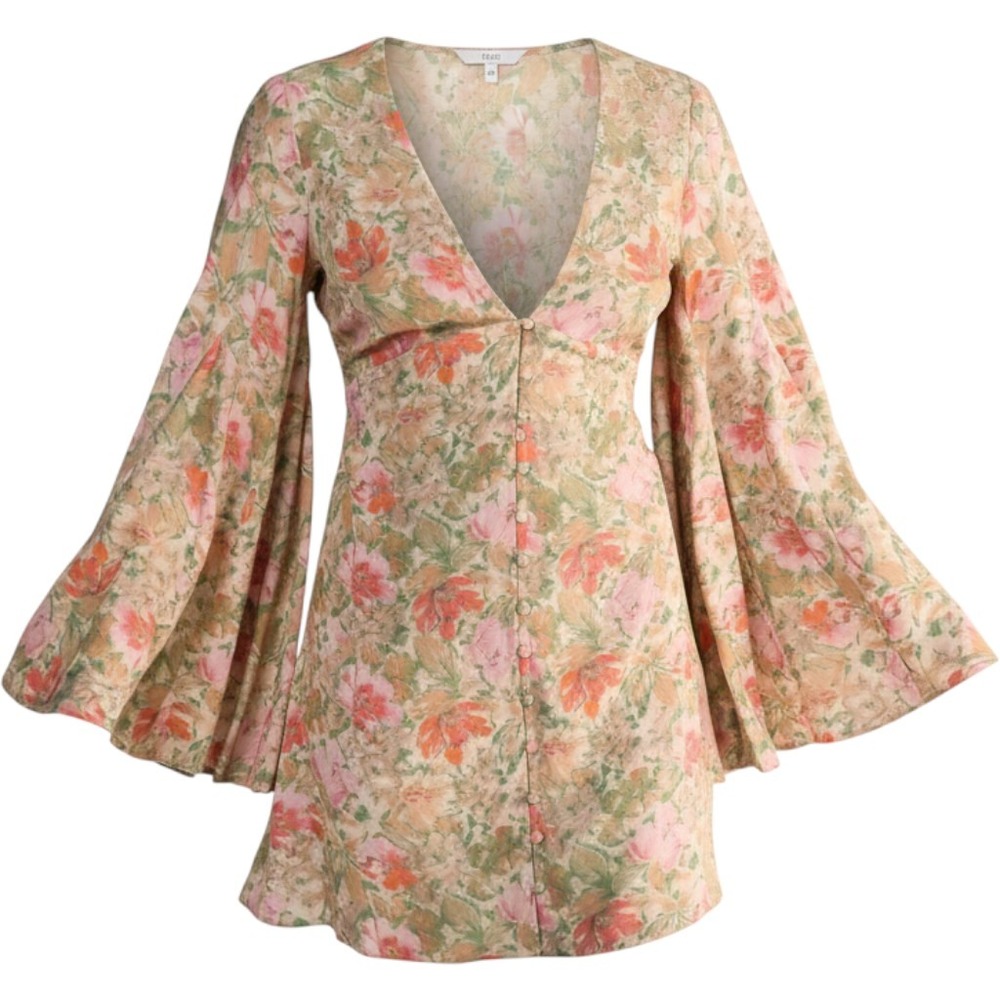 Nasty Gal Vintage Floral Button Through Extreme Flared Sleeve Mini Dress 4 NWT